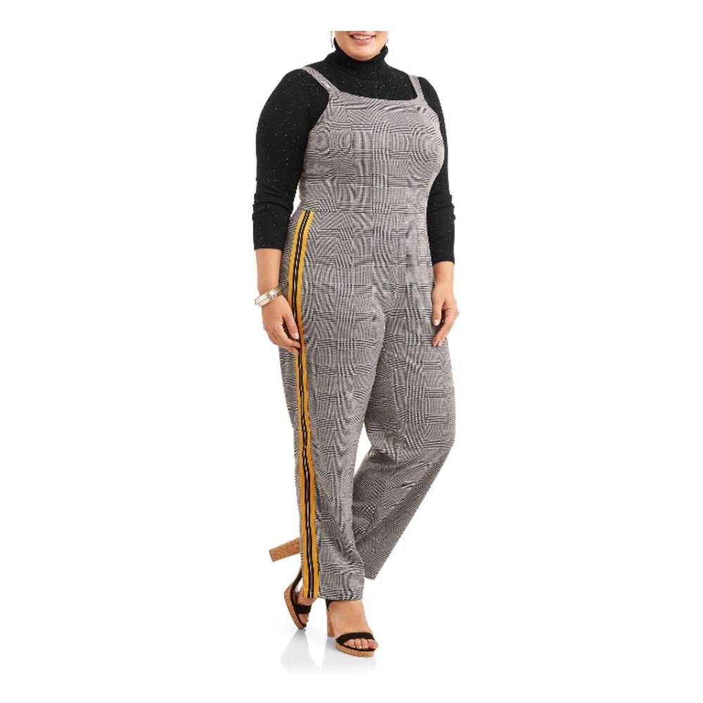 Women's Plus Size Menswear Plaid Jumpsuit with Varsity Side Striping Size 30/32